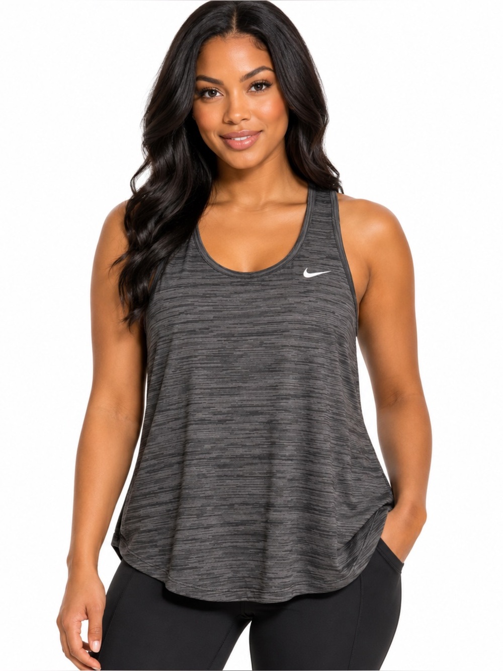 NIKE Dri-FIT Womens Gray Black Training Workout Athletic Tank Top L